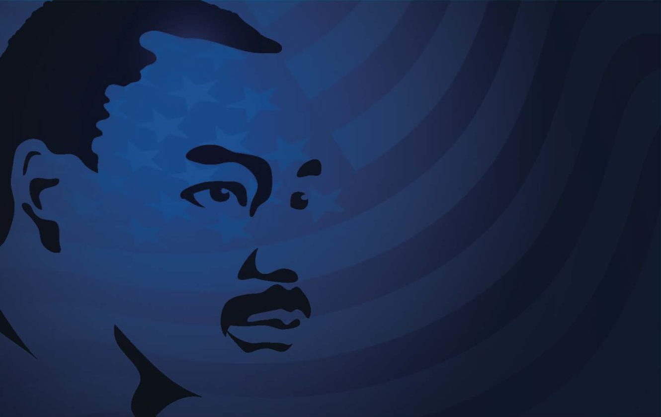 Illustration of Martin Luther King with blue background