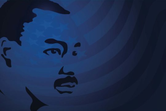 Illustration of Martin Luther King with blue background